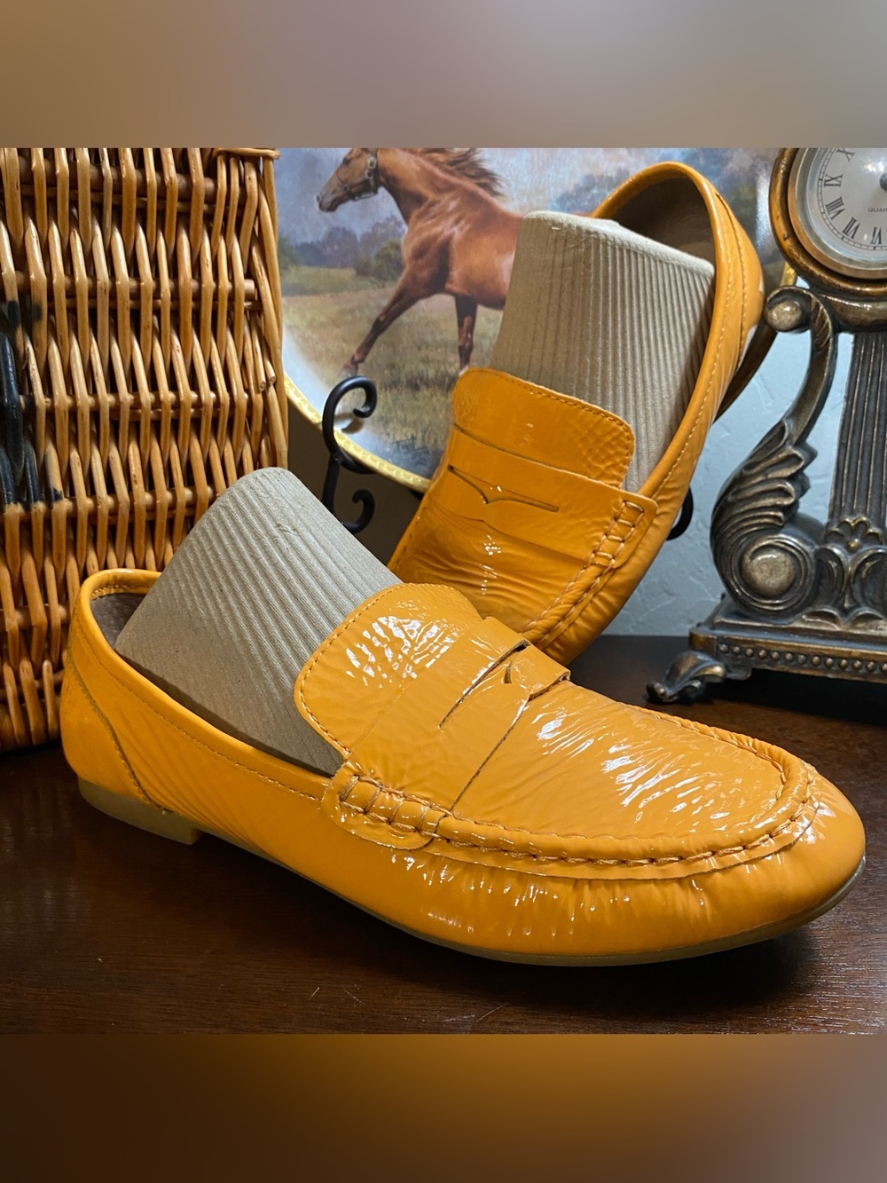 Børn Patent Leather Betti Penny Loafers Orange Size 7 Comfort Flats Fun Colorful